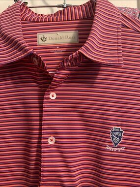 Donald Ross Men's Striped Polo in Pink and Orange